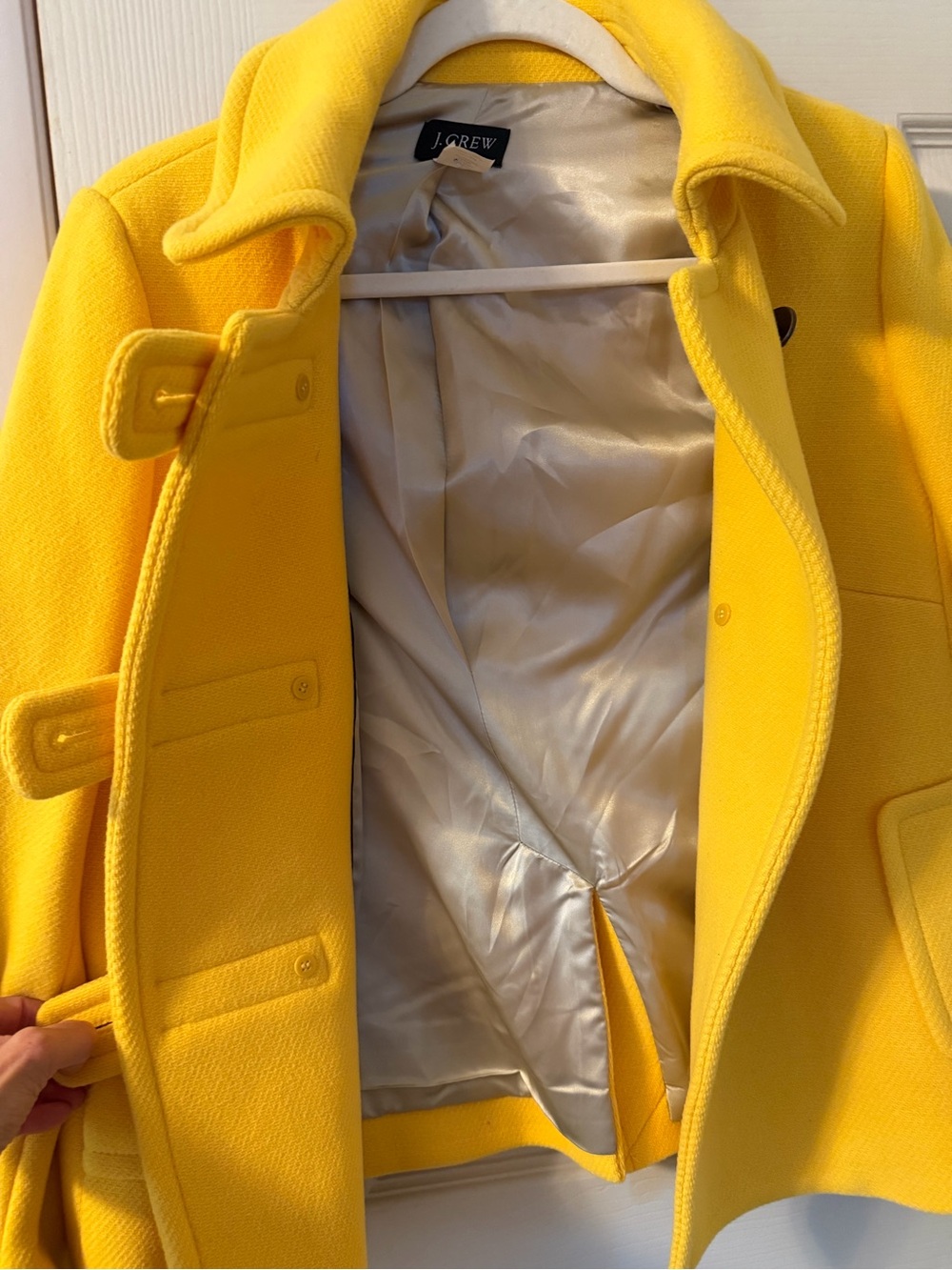 J Crew Bright Yellow Pea Coat, Wool Size 6 - Picture 6 of 9
